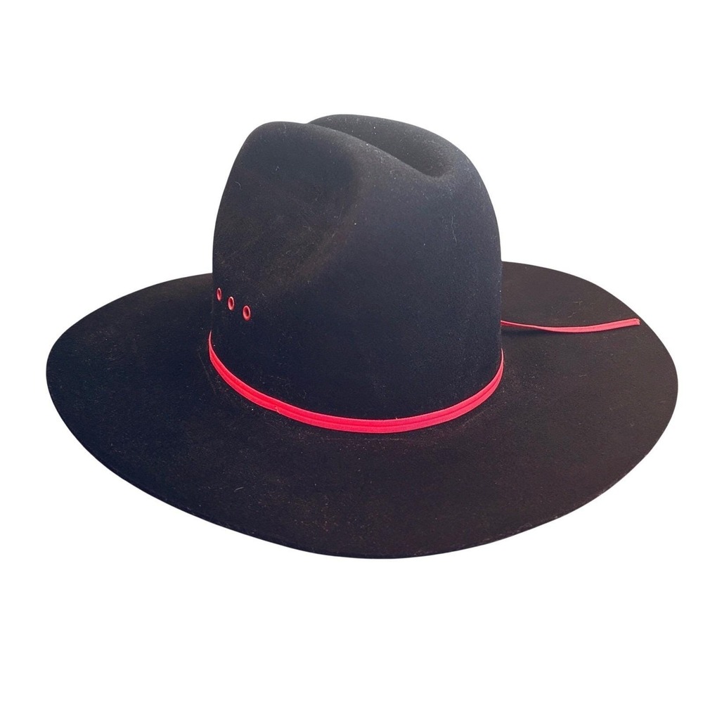 Vintage Silver Spur Cowboy Hat Wool 7 Black Red Western Rodeo Cattlemen Crease‎